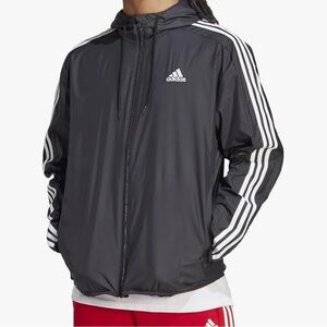 Adidas Essentials Woven 3-Stripes Long Sleeve‎ Hooded Windbreaker Jacket Mens XL